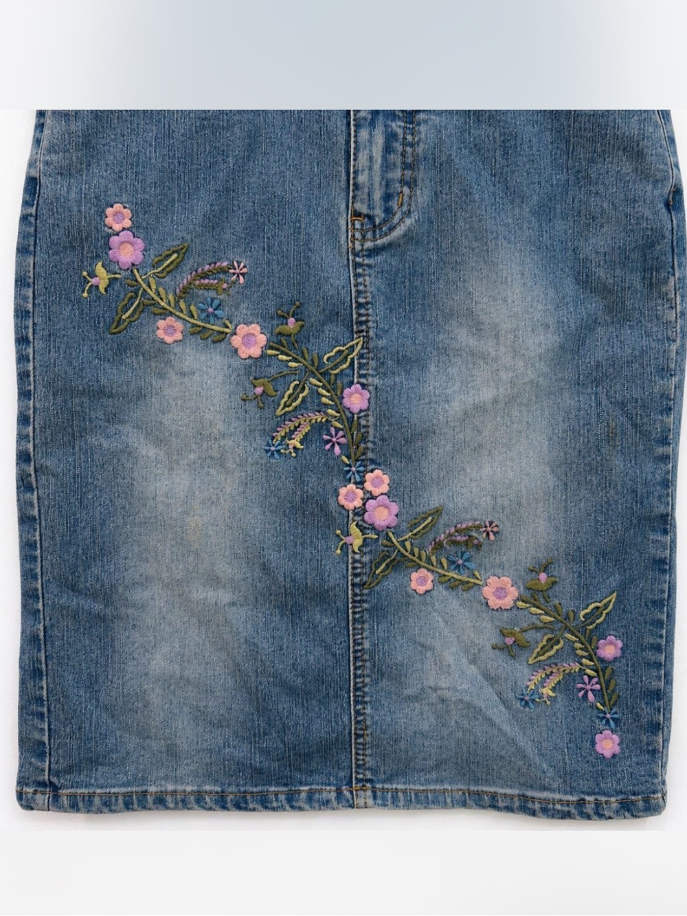 Vintage Y2K Boho Fairycore/Fairy Midi Skirt Embroidered Size 4 Denim Jean - Picture 3 of 4